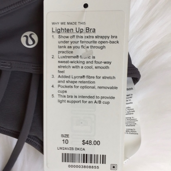 NWT lululemon lighten up bra size 10 dark carbon - Picture 2 of 3